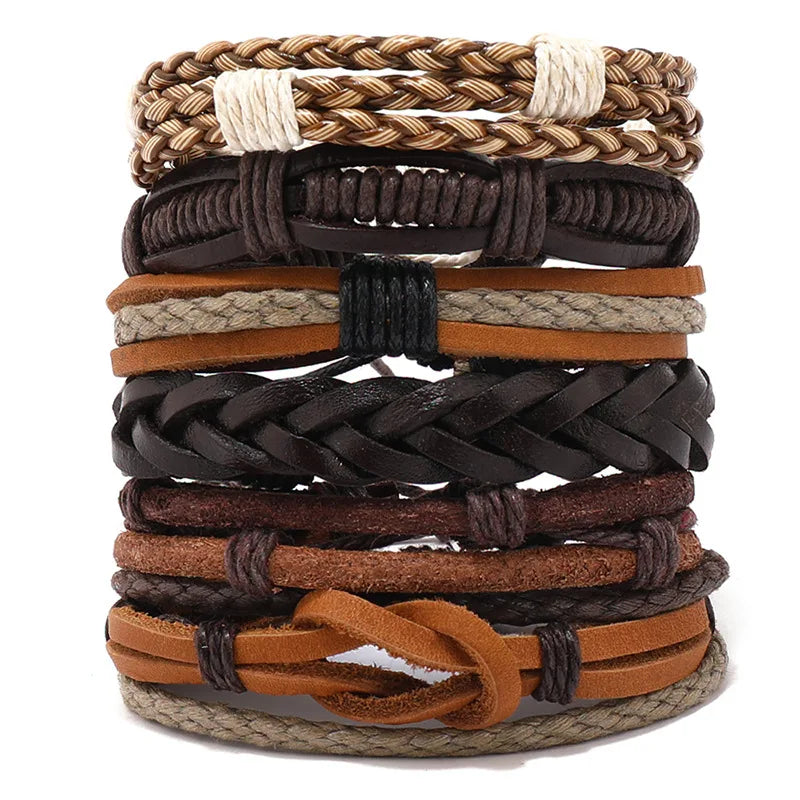 Handmade Braided Leather Bracelet Fast Shipping 6 Pieces/Set Fashionable Charm Bracelets for Men and Women