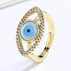 Hollowed Out Fashion Blue Eye Brass High Quality Jewelry Rings Waterpoof Hemi Ring for Women Men Wholesale