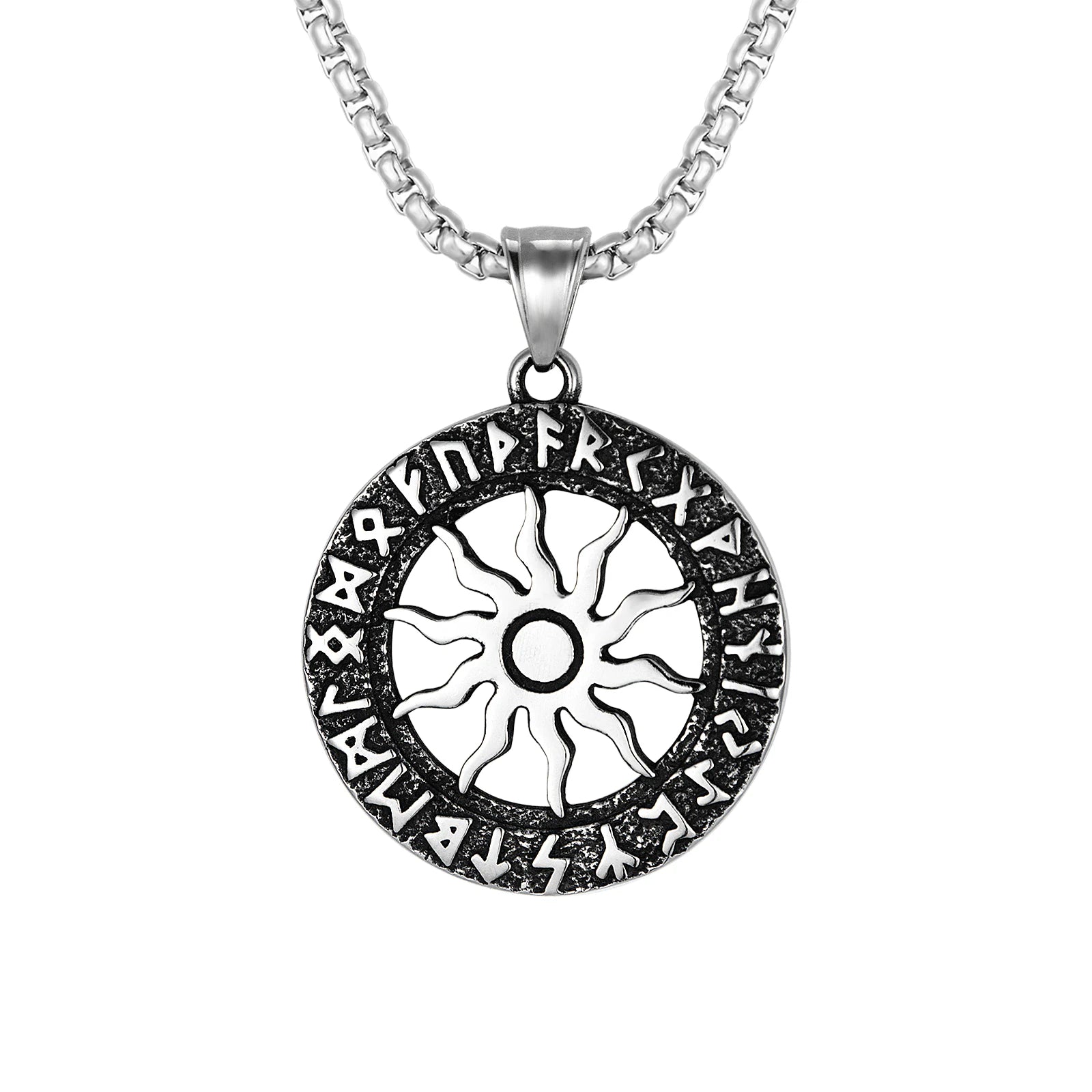 Fashion Men's Necklace Jewelry Vintage Norse Viking Stainless Steel Sun Pendant Viking Necklace for Man