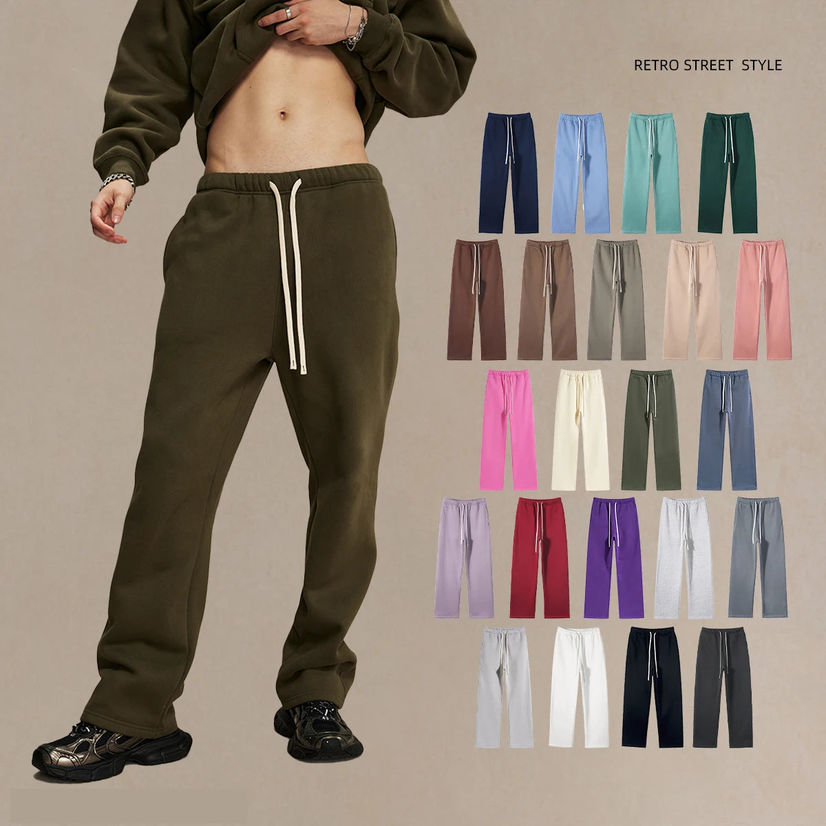 High End Custom logo Printed 420gsm Men's Sports Cotton Pant Casual Jogging Pants Blank Straight Grey Sweatpants Streetwear