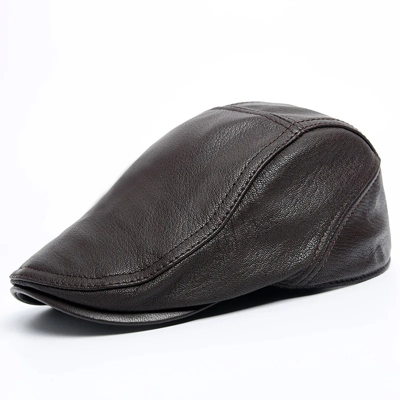 R010 Male Genuine Leather Berets Cap Middle Aged Outdoor Hats Youth Men Cowskin Beret Hat Leather Beret Hat