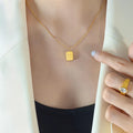 18k Gold Plated Stainless Steel Block Pendant Necklace Twisted Rope Chain Hip Hop Jewelry Men Women Unisex Gift Accessory