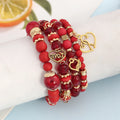 2025 New Arrival Bohemian Glass Bead Heart Pendant Jewelry Set Stackable Elastic Women Bracelet for Gift