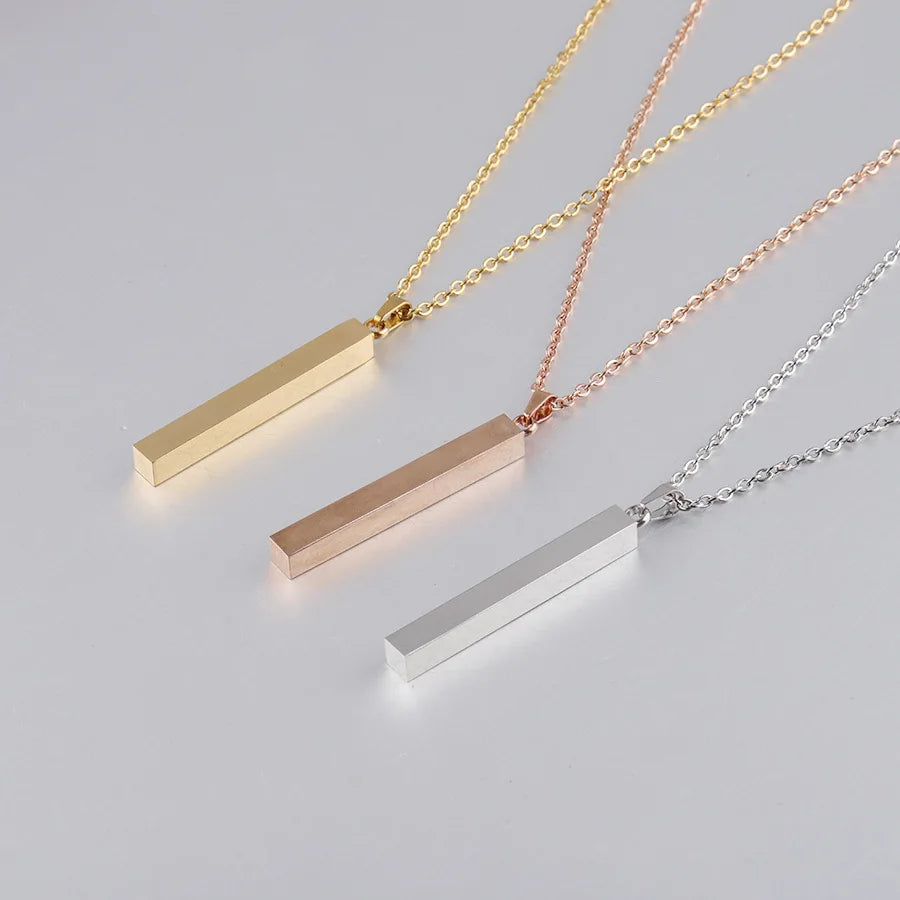 Wholesale Engraveable Bar Necklace Personalized Custom Name Gold Plated Stainless Steel 3d Bar Blank Necklace for Women Men