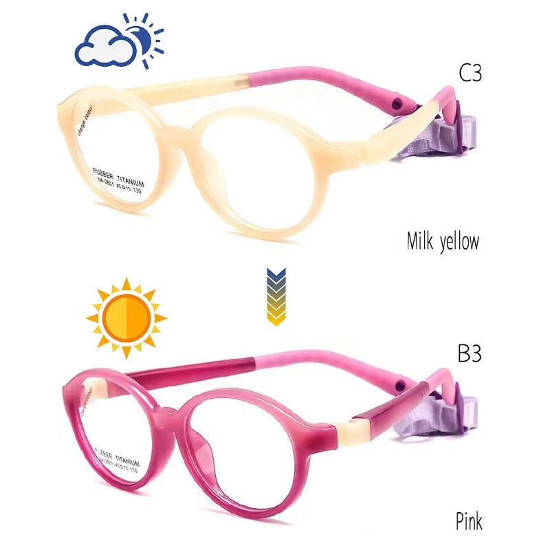 Degradable Rubber Titanium Optical Frame Silicone Oval Kids Glasses Strap Flexible Unbreakable Color Changing