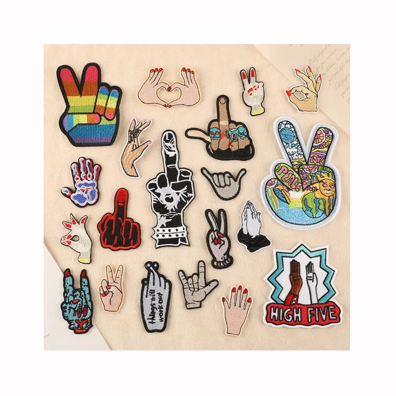 Embroidered Multicolor Palm Shape Patch for Hat Shoe Decoration Hot Melt Adhesive Fabric Hand Fingers Garment Decoration