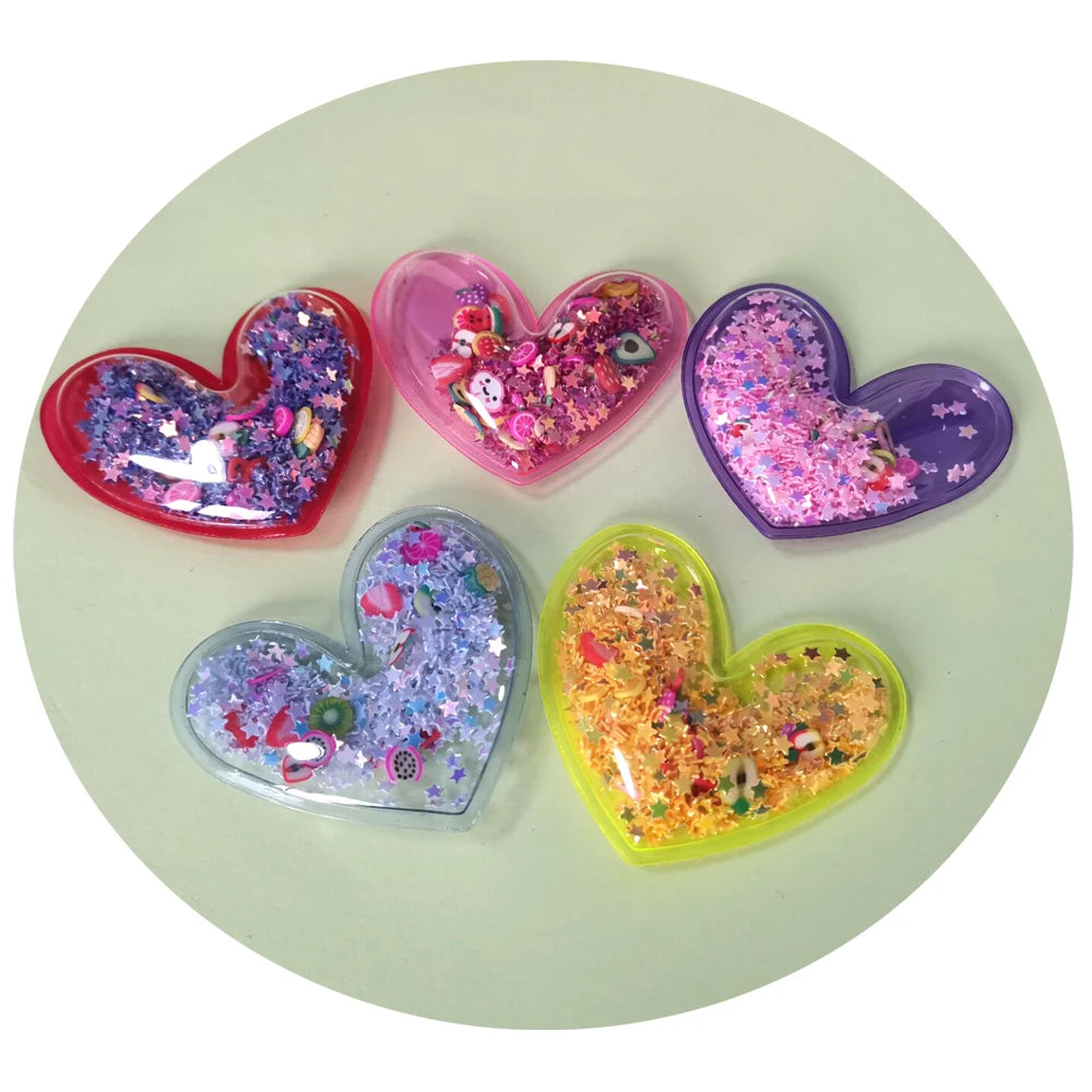 46*50MM Shaker Heart Quicksand Acrylic Planar Resin Flatback Cabochons for Phone Case Hair Clips Bows Gift Decor Accessories