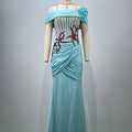 A9756 Fashionable Styles Beaded Women Maxi Prom Dress Light Blue Off-shoulder Ladies Party Dress