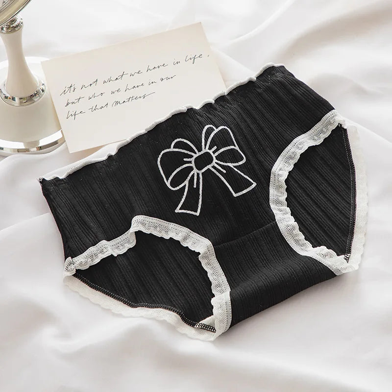 Girl's Thong Underwear Ultra Soft Breathable Cotton Panties Kids Underwear Mid-rise Stripe Plaid with Bow Pattern Printed