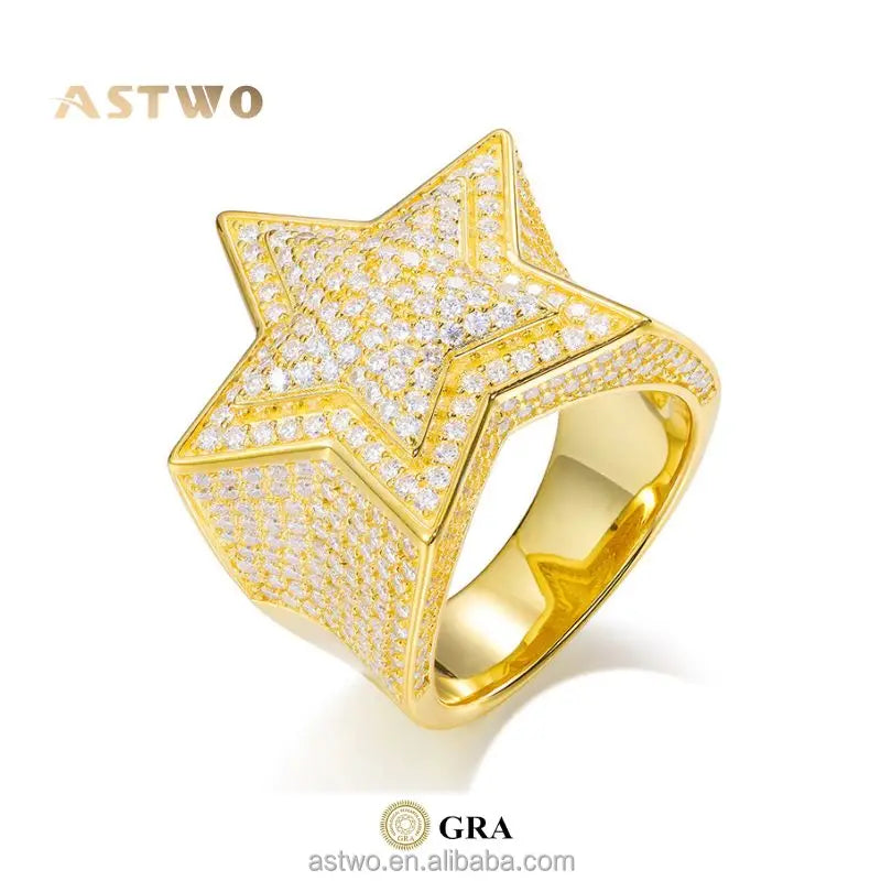 Moissanite Hip Hop Ring VVS Moissanite Ring Men Style S925 Sterling Silver Gold Plated Engagement Jewelry