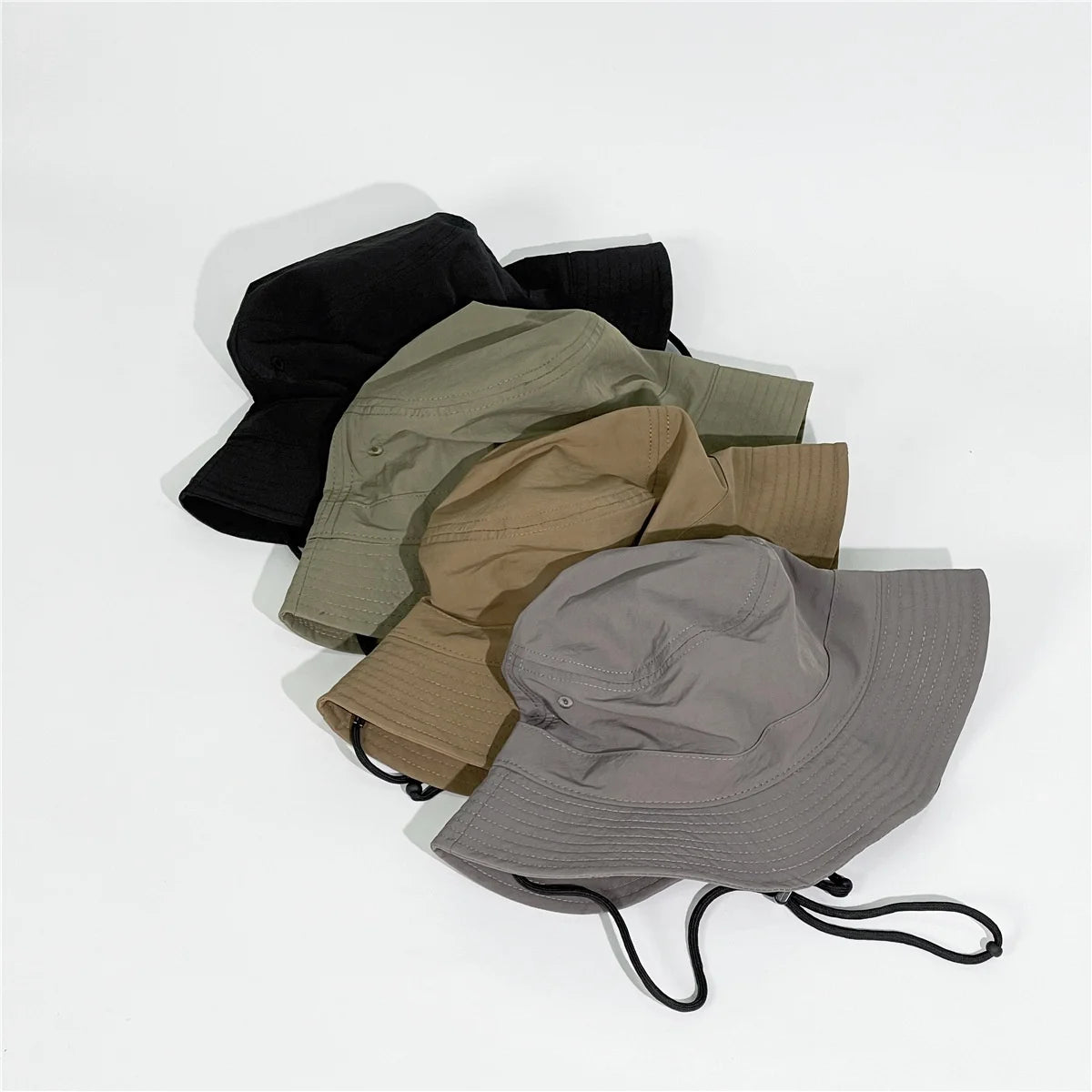 Custom Quick Dry Fashion Mens Fisherman Wide Brim Rope Safari Boonie Cap Waterproof Bucket Hat With String