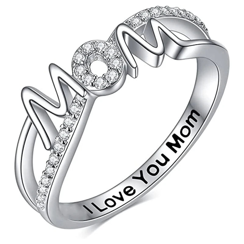 CAOSHI Fashion Wedding Rings for Mother Mom Luxury Zircon Rings Mother's Day Women Anniversary Gift Silver Plated Rings Jewelry