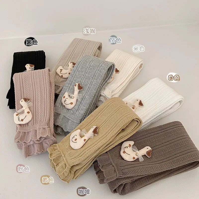 New Style Spring New Style Korean Sweet Ruffle Princess Pants Soft Cotton Funny Cartoon Goose Dolls Kids Girls Leggings