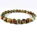 gemstone Unisex Boho Rainforest Jasper Bracelet 8mm Genuine Green Gold Rust Rhyolite Bead Classic Style for Meditation Stretch Ball Gift