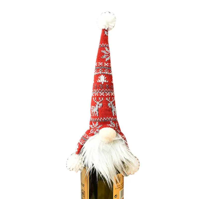 New Arrival Faceless Christmas Decor-Knitted Elderly Bottle Cover with Plush Stopper