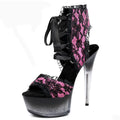 New Lace Stiletto 15 cm Pole Dance High Heels 6 Inch Club Platform Women's Lace up Leaky Toe Summer Cool Boots