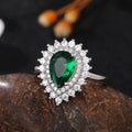 CAOSHI Factory Price Women Green Pear Cut Emerald Green Gemstone Finger Rings Paved CZ Big Silver Wedding Ring 2025 New Design