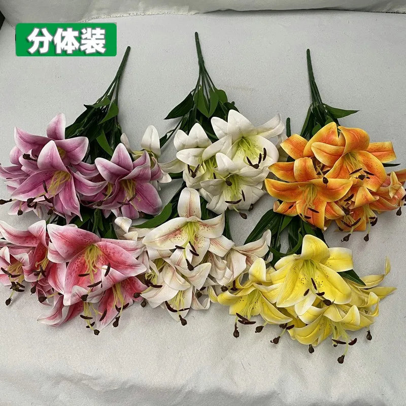 Professional Manufacture Custom Promotion Price 3D Big Hand 7- Head   Lily Wall Decorative Artificial Flowers