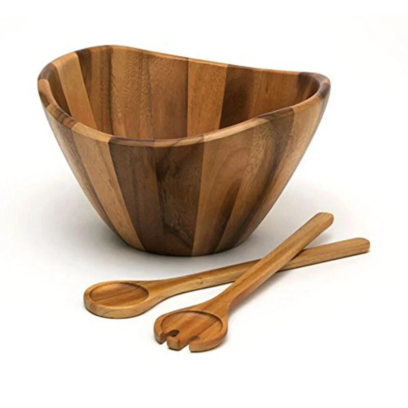 Eco-Friendly Natural Acacia Wood Dough Bowls Salad Fruit Serving Rustic Handmade Party Modern Luxury Design D30X17.5CM Custom