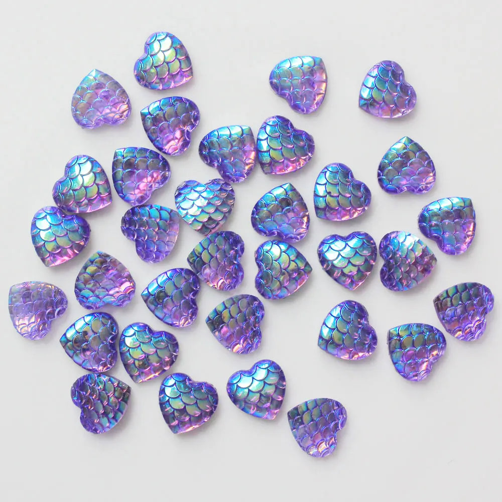 11mm Fish Scale Color Resin Cabochon Heart Designs for Mini Ornament for Nail Art Decorations