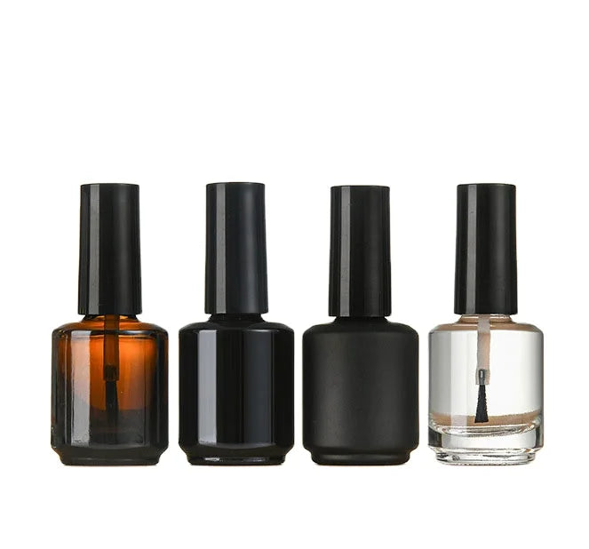 15ml Nail Polish Empty Bottles for Cuticle Oil Black/Brown Round Cosmetic Empty Cuticle Oil Glass Bottle with Brush Lid