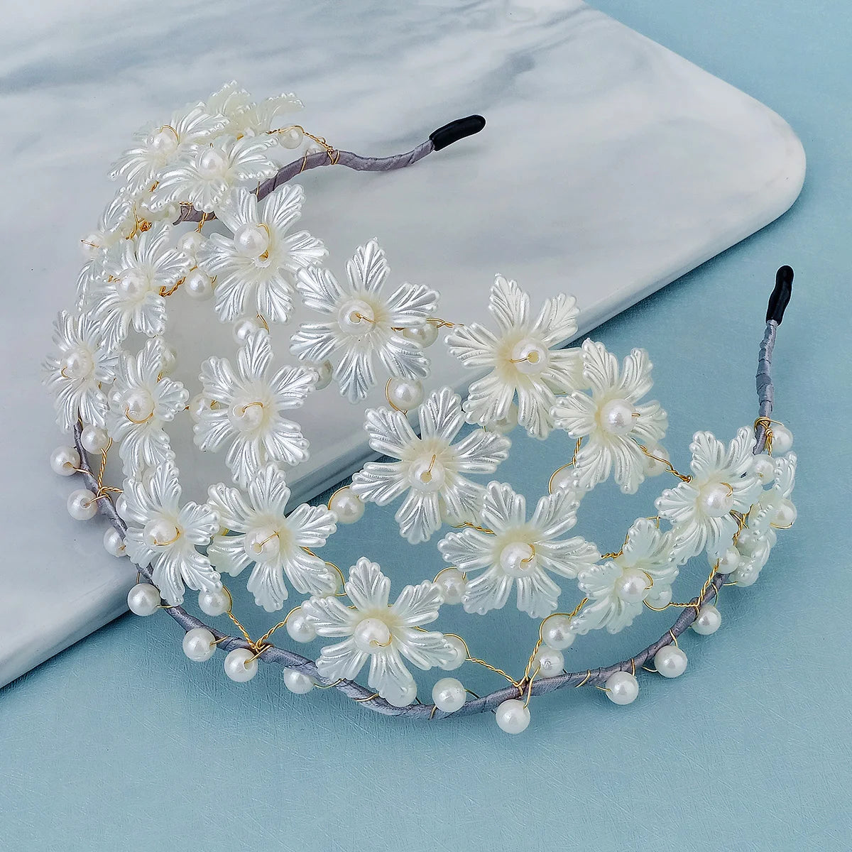 Miallo Fashion Mesh Hairband Handmade Pearl Girls Acrylic Flower Headband Headpieces Bridal YiWu Hair Accessories Wholesale
