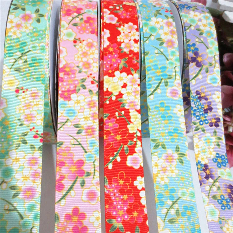 2.5 cm Single-sided Japanese Heat Transfer rainbow Printing Thread Grosgrain Ribbon for DIY Hair Accessories