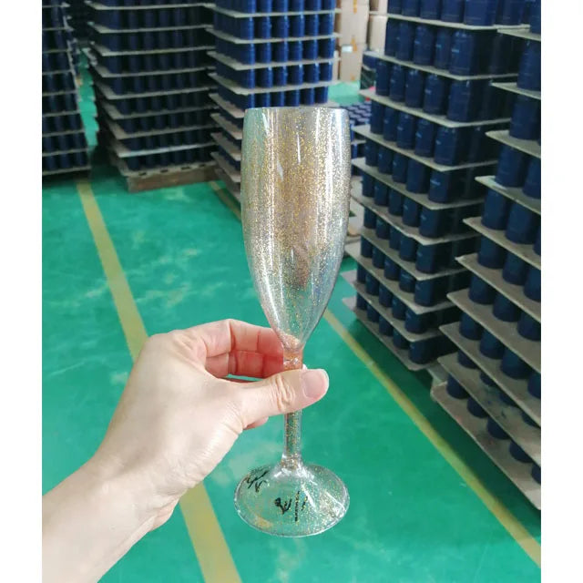 6oz Gold Glitter Plastic Classware GlassLike Champagne Wedding Toasting Flutes