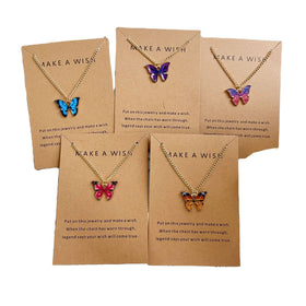 Trendy Bohemian Stainless Steel Chain Necklace with Multi-Color Alloy Butterfly Pendant Oil Dripping Clavicle for Anniversaries
