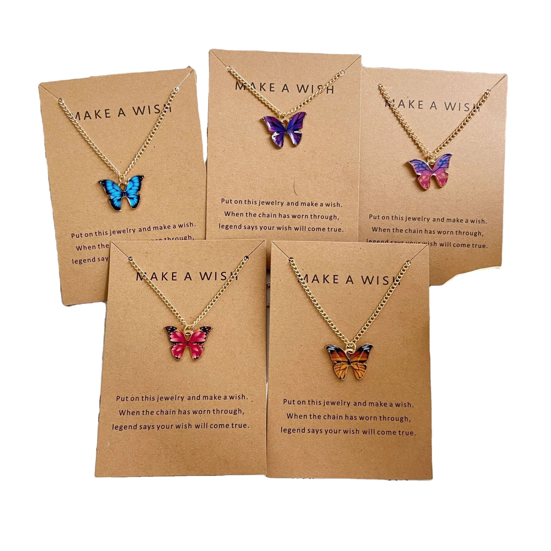 Trendy Bohemian Stainless Steel Chain Necklace with Multi-Color Alloy Butterfly Pendant Oil Dripping Clavicle for Anniversaries