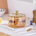 Hot-sales High-quality Customization Borosilicate Amber Glass Pot with Handle and Lid Made All Glass Pot