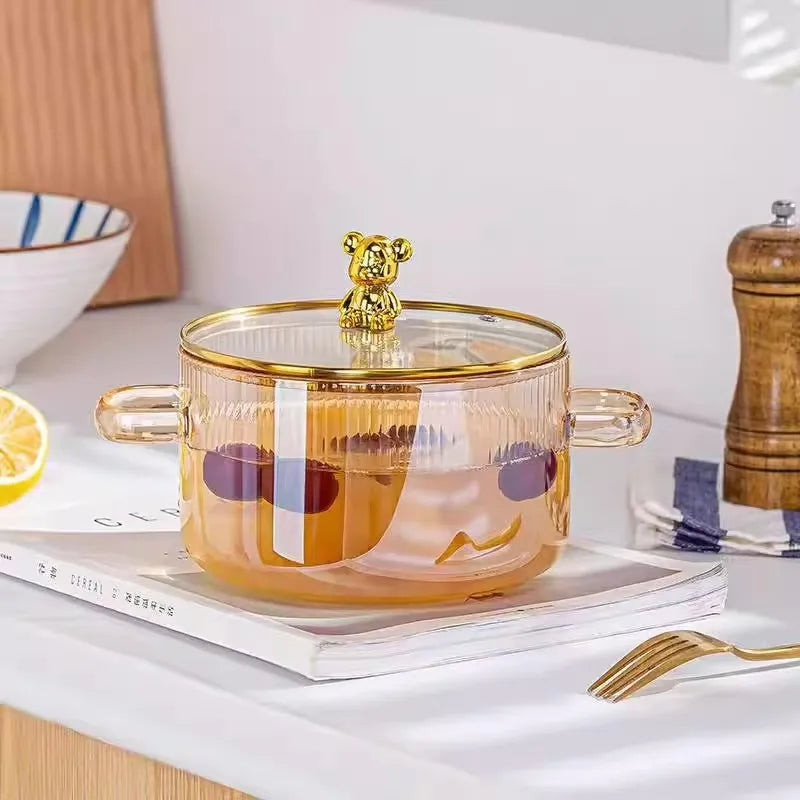 Hot-sales High-quality Customization Borosilicate Amber Glass Pot with Handle and Lid Made All Glass Pot