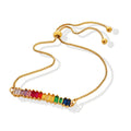 Non Tarnish Stainless Steel Real 18k Gold Plated Box Chain Colored Zircon Bracelets Adjustable Rainbow CZ Bracelet
