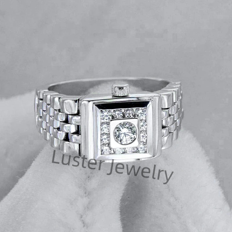 Luster Jewellery 925 Sterling Silver Gold Plated Men Moissanite Diamond Ring Watch