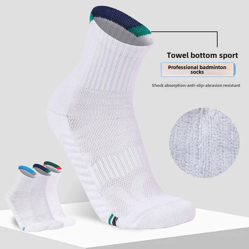 Professional Sport Crew Socks Anti-Wear Thickened Terry Sweat-Absorbing Non-Slip Bottom Logo for Badminton and Table Tennis