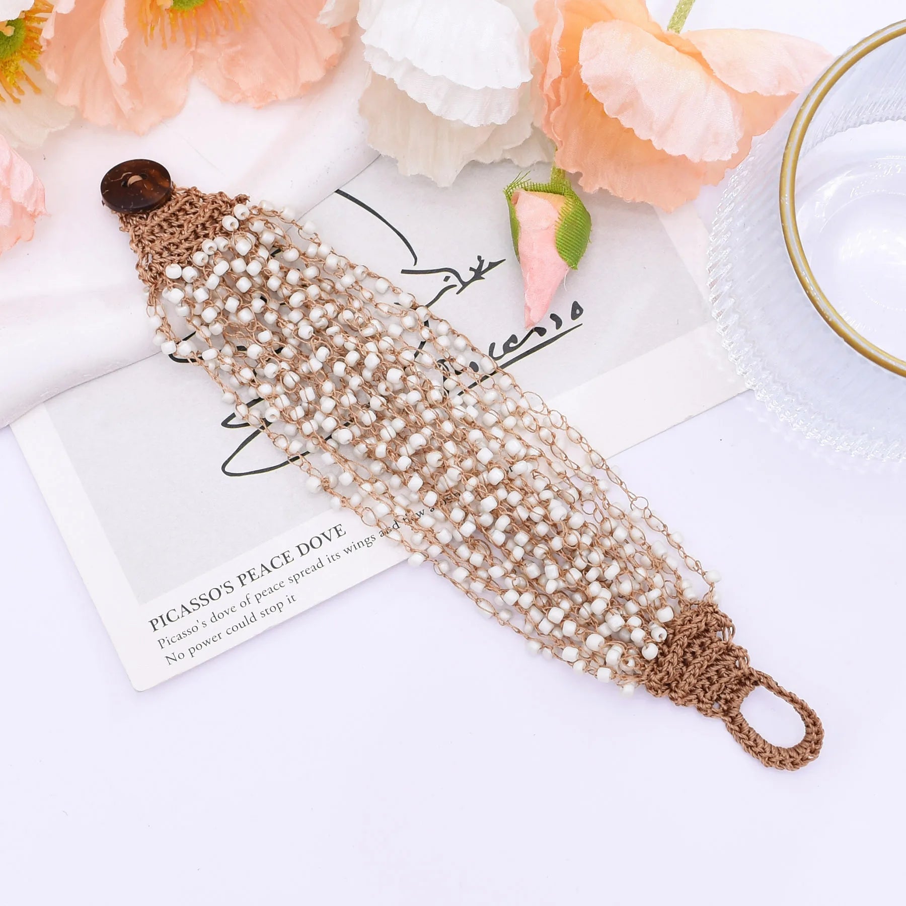 Bohemian Seaside Resort Style Exaggerated Hand-Woven Beaded Bracelet Trendy Alloy for Personalized Rice Bead Bracelet for Gifts
