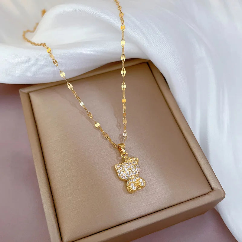 Exquisite Stainless Steel Micro-Inlaid Temptress Light Luxury Full Diamond Real Gold Fine Pendant Necklace Women's Fashion Trend
