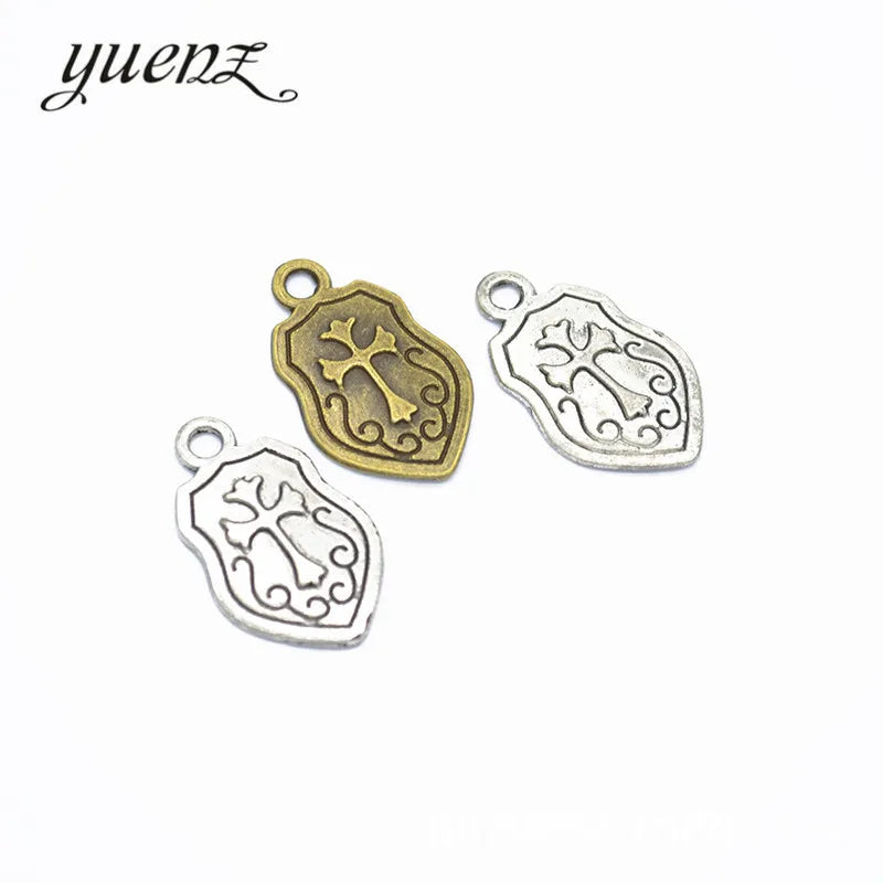 YuenZ Cross Shield Charms Metal Pendants for Jewelryl Making 24*14mm M35