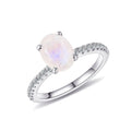 KH066 Fine Jewelry Oval 5x7mm Milky Rainbow Moonstone Half Eternity 925 Sterling Silver Gemstone Engagement Ring