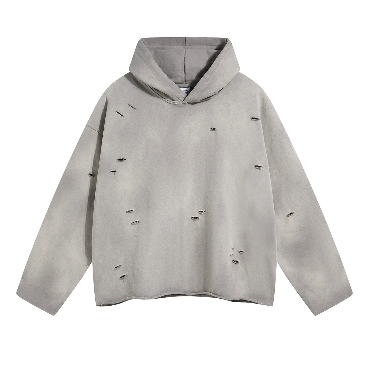 Streetwear Men Stone Acid Wash Oversize Cotton Pullover Sweatshirt Custom Logo Crop Boxy Vintage Sun Faded Distressed Rip Hoodie