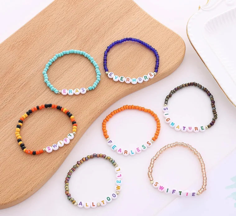 Handmade Glass Beaded Taylor Friendship Bracelets Custom inspiration Letter Logo Bracelets Cheap promotional advertisement Gifts