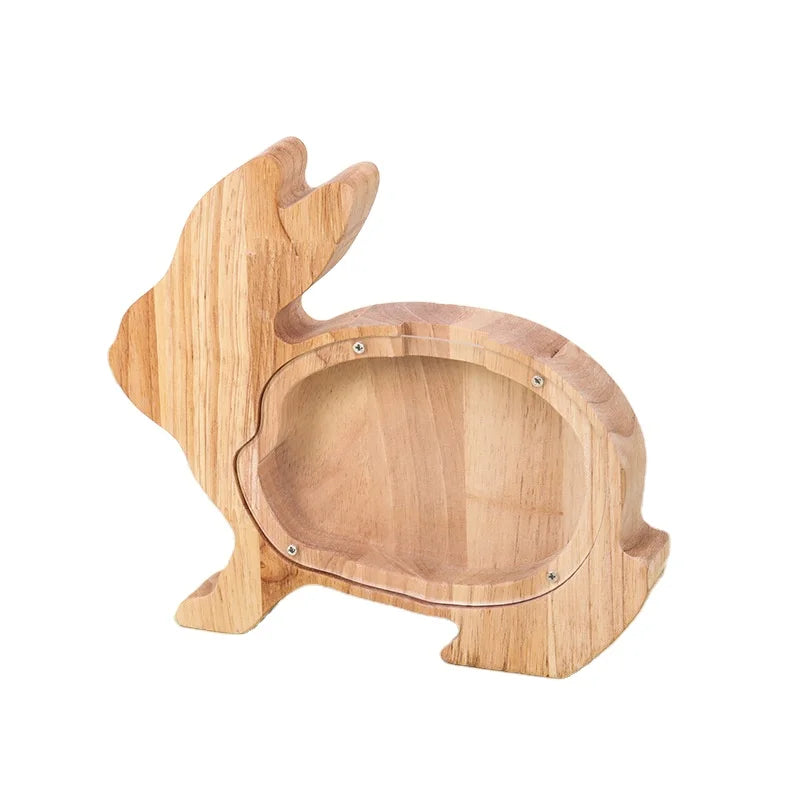 Gift Cute Animal Wooden Waterproof Environment-Friendly Box Shape Piggy Bank for Kids