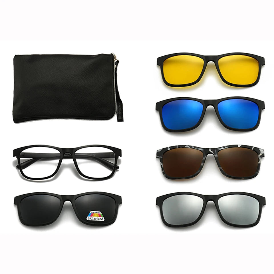 New Clip on Polarized TR90 Sunglasses Magnetic Clip on 5 In1 Sunglasses Spring Hinge Sunglasses