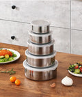 Factory Wholesale 509g Stainless Steel Thickened Crisper Five-piece Food Storage Container Round Shape With PP Cover