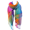 Womens Bohemian Jacquard Tassel Shawl - Rainbow Gradient Satin Paisley Warm & Windproof - Ideal for Mardi Gras