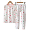 Strawberry Printed White Girls Pajamas Set Children Long Cotton Spandex Pajamas Set Home Wear for Girls