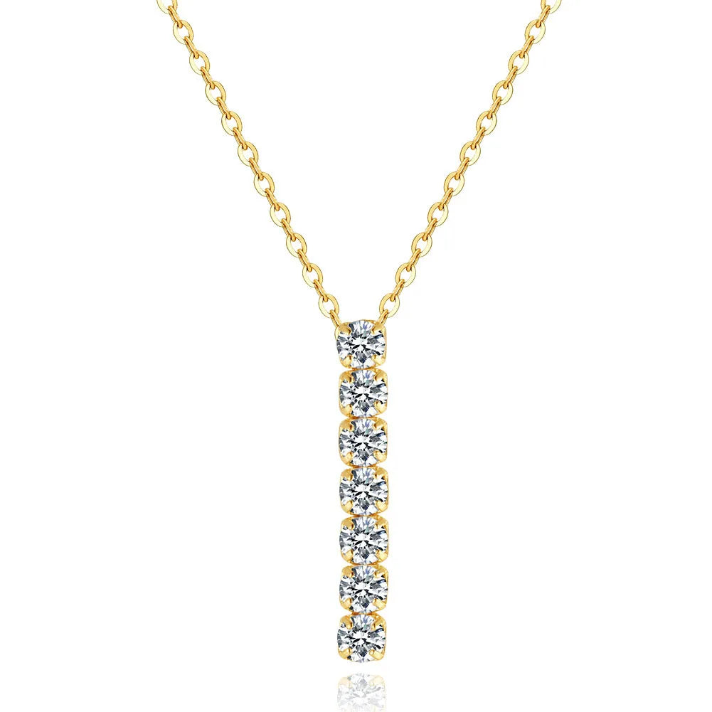 Luxury 14K Gold Plated S925 Sterling Silver Claw Setting Zircon Long Bar Charm Necklace for Women