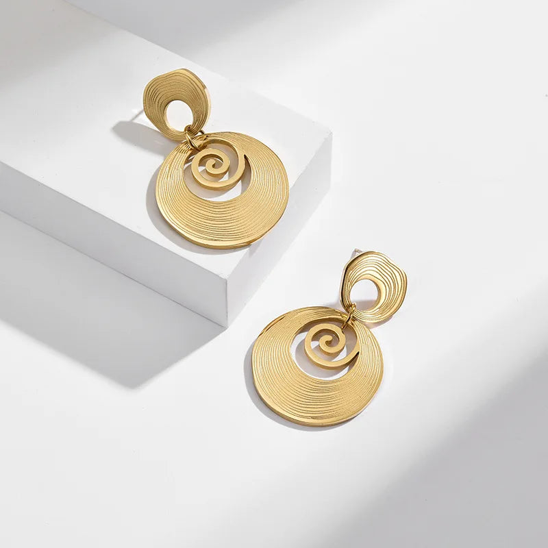 HOVANCI Stainless Steel Earrings Jewelry Women Non Tarnished Bread Texture Large Fashion Dangle Earrings with Pendant