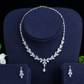 Generous Bright Cubic Zirconia Leaves Shaped Brides Dangling CZ Earrings and Necklace for Women Wedding Bridal Jewelry Sets