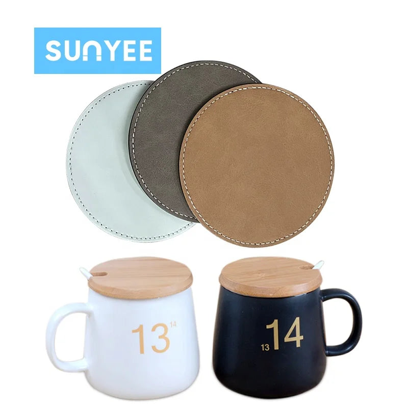 Sunyee Wholesale Leather Cup Mat Custom Printed DIY Round Sublimation Blank Leather Coaster